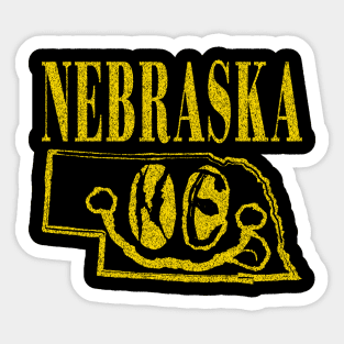 Nebraska Grunge Smiling Face Black Background Sticker